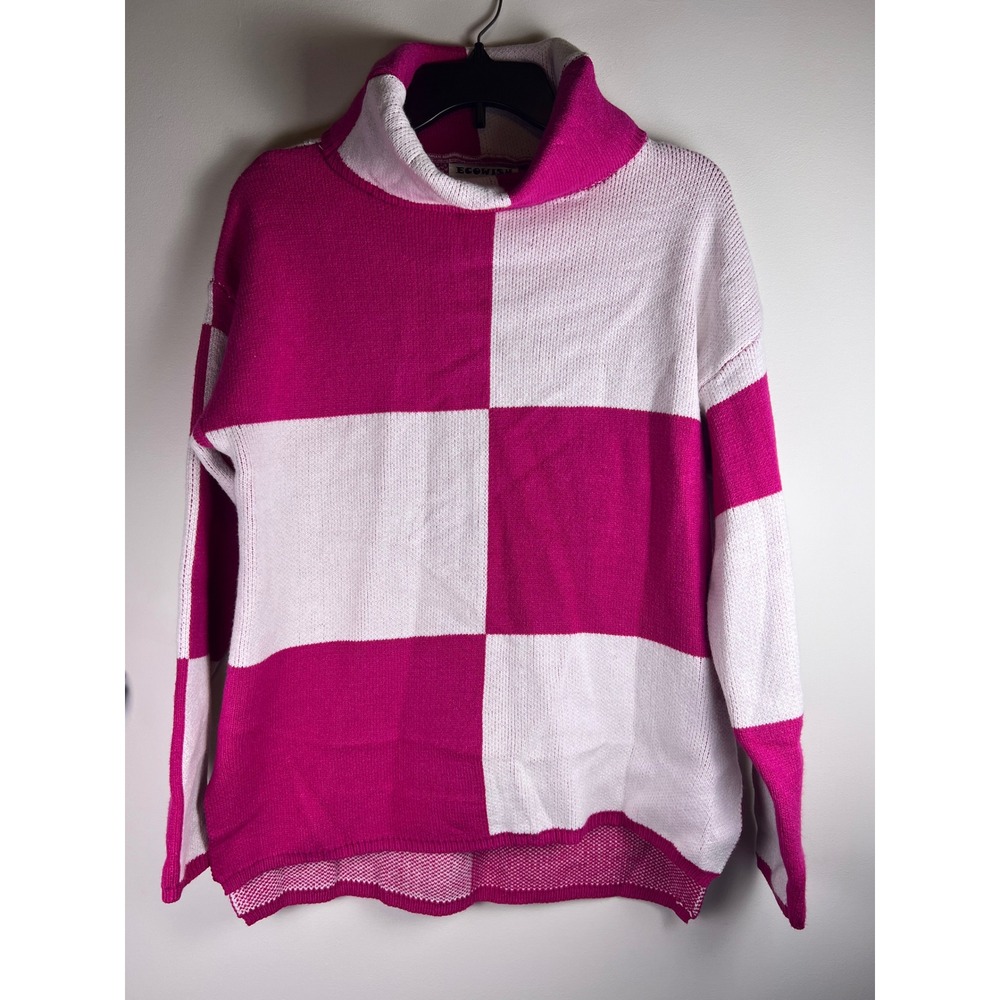 Women's‎ Pink White Checkerboard Turtleneck Sweater Barbie Size M
